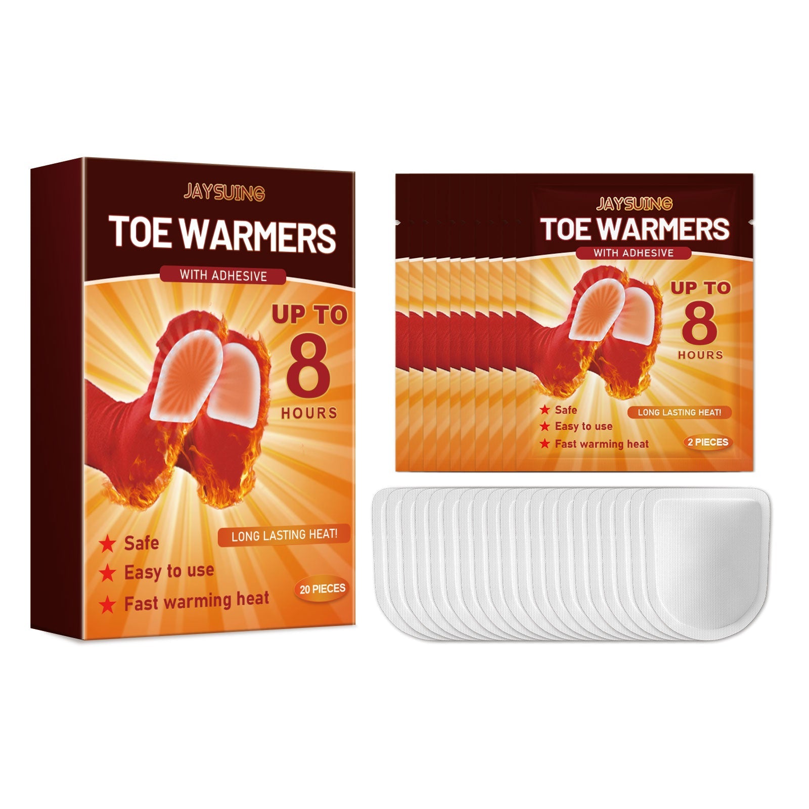Self-heating toe warmers with adhesive, up to 8 hours, 2 pieces