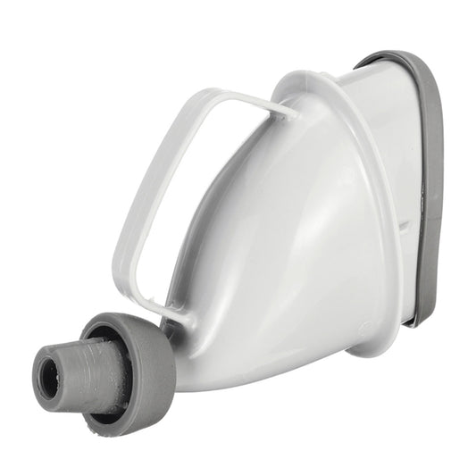 Portable emergency urinal funnel, white with gray funnel tip and cap ring