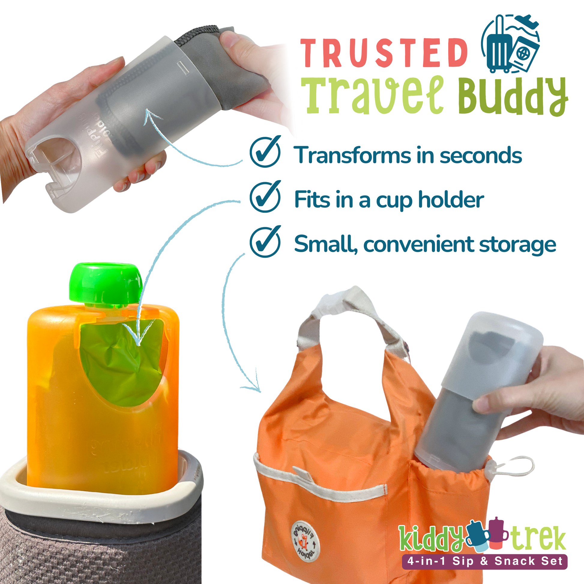 Grey Flipping Holder Travel pouch holder and yellow cup with handles