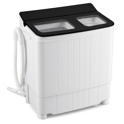 Portable washing machine with black top lid and dual wash compartments