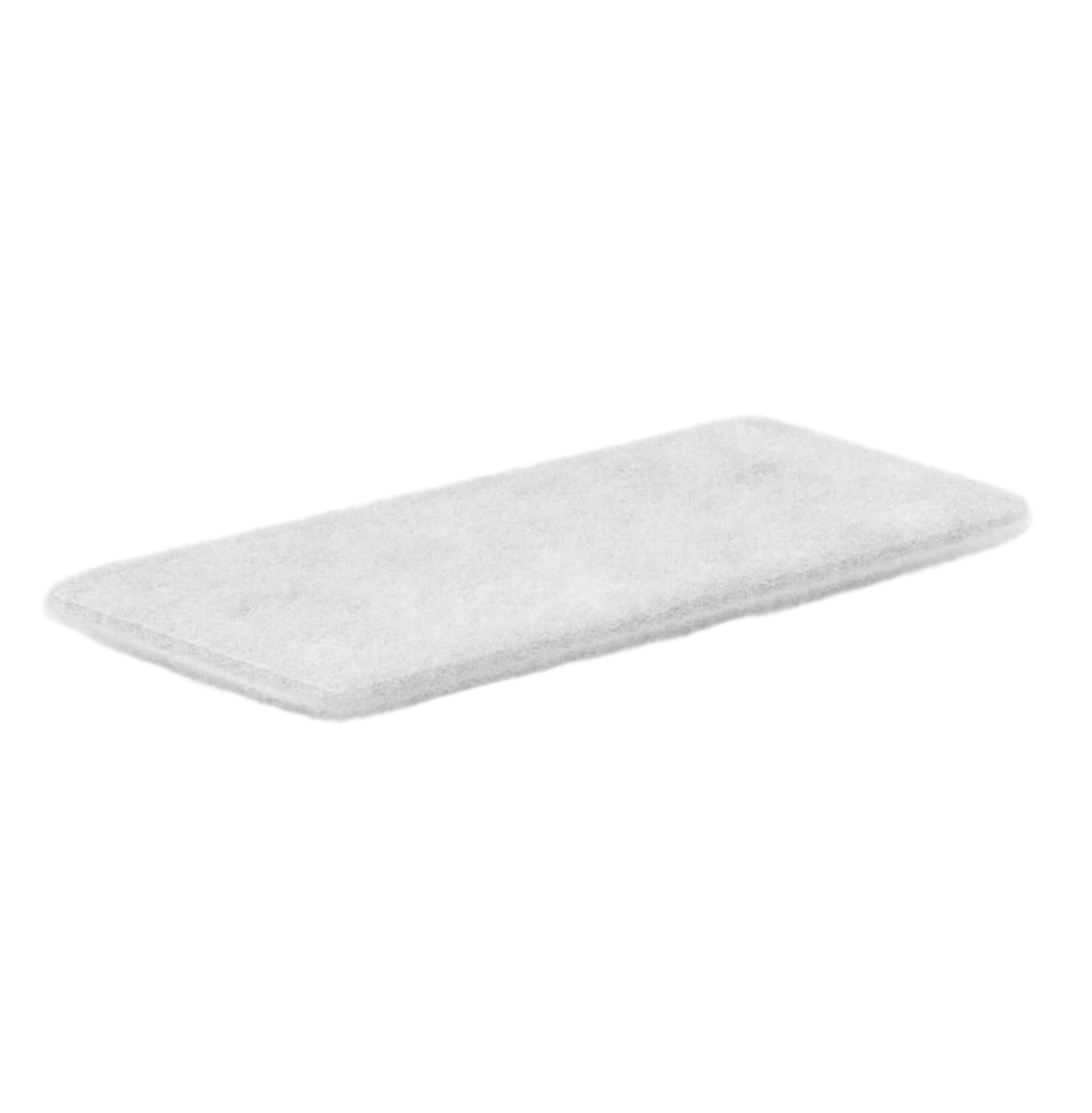 A rectangular white cleaning pad with slightly rounded edges, resembling an AirSense 11 Filter Pack, lies flat on a white background.