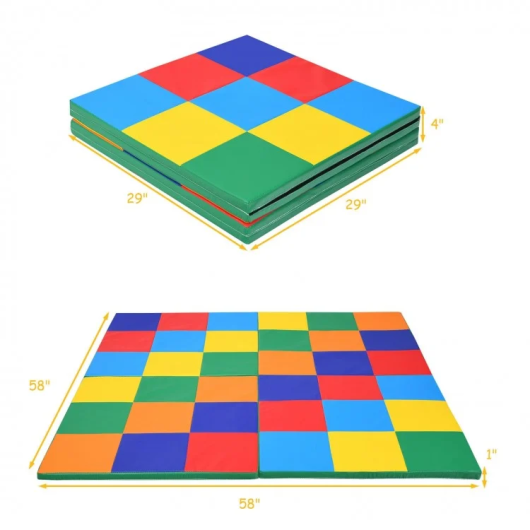 Foldable baby activity mat, 58 in x 29 in, multicolor checkered foam design
