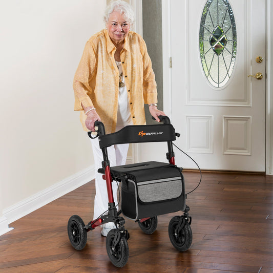 Woman using a rollator in a home setting