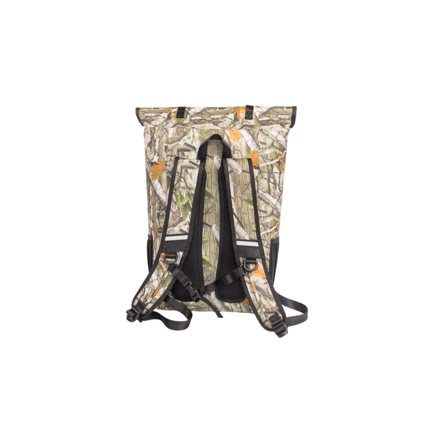 Camouflage waterproof floating backpack cooler back view with adjustable shoulder straps