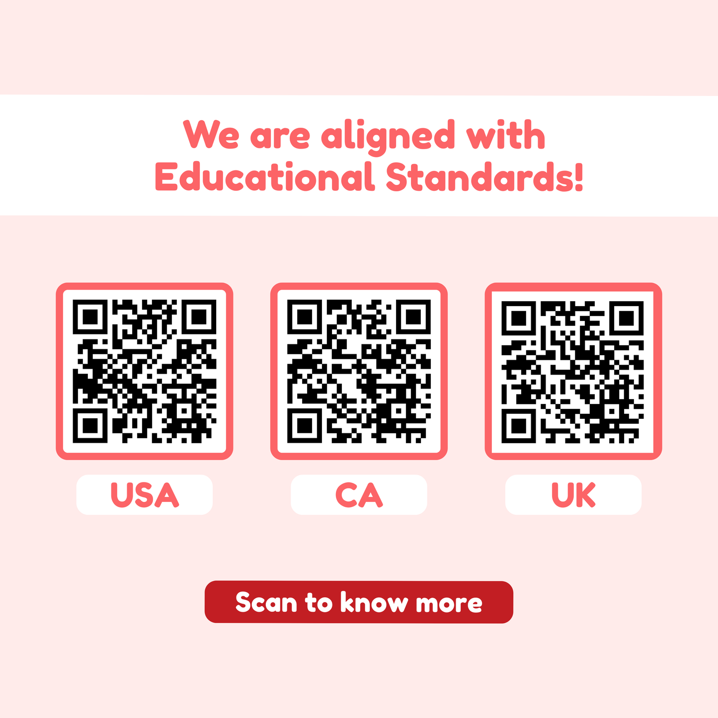 Educational standards QR codes and scan button for the sight words fidget game