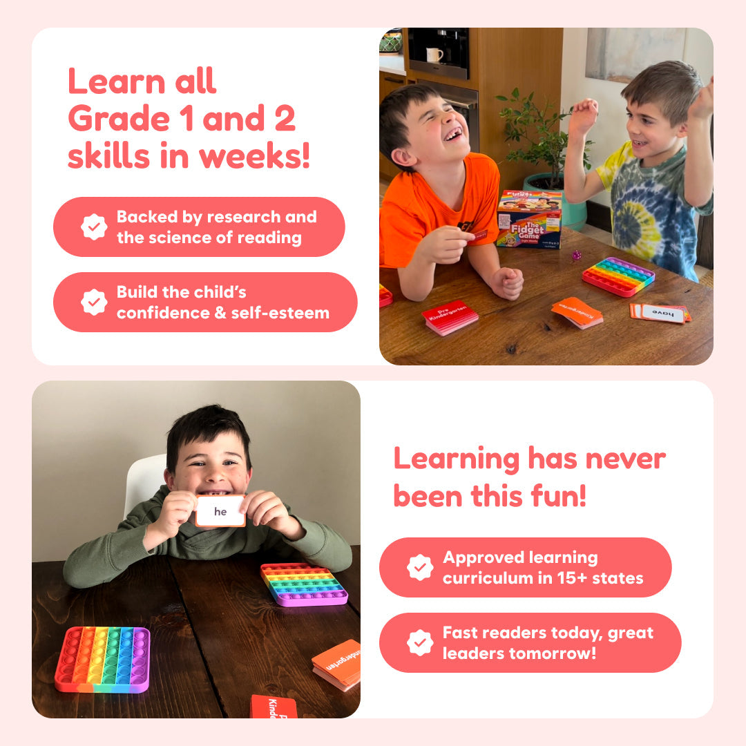 Grade 1 and 2 learning game with cards and rainbow fidget pop mat