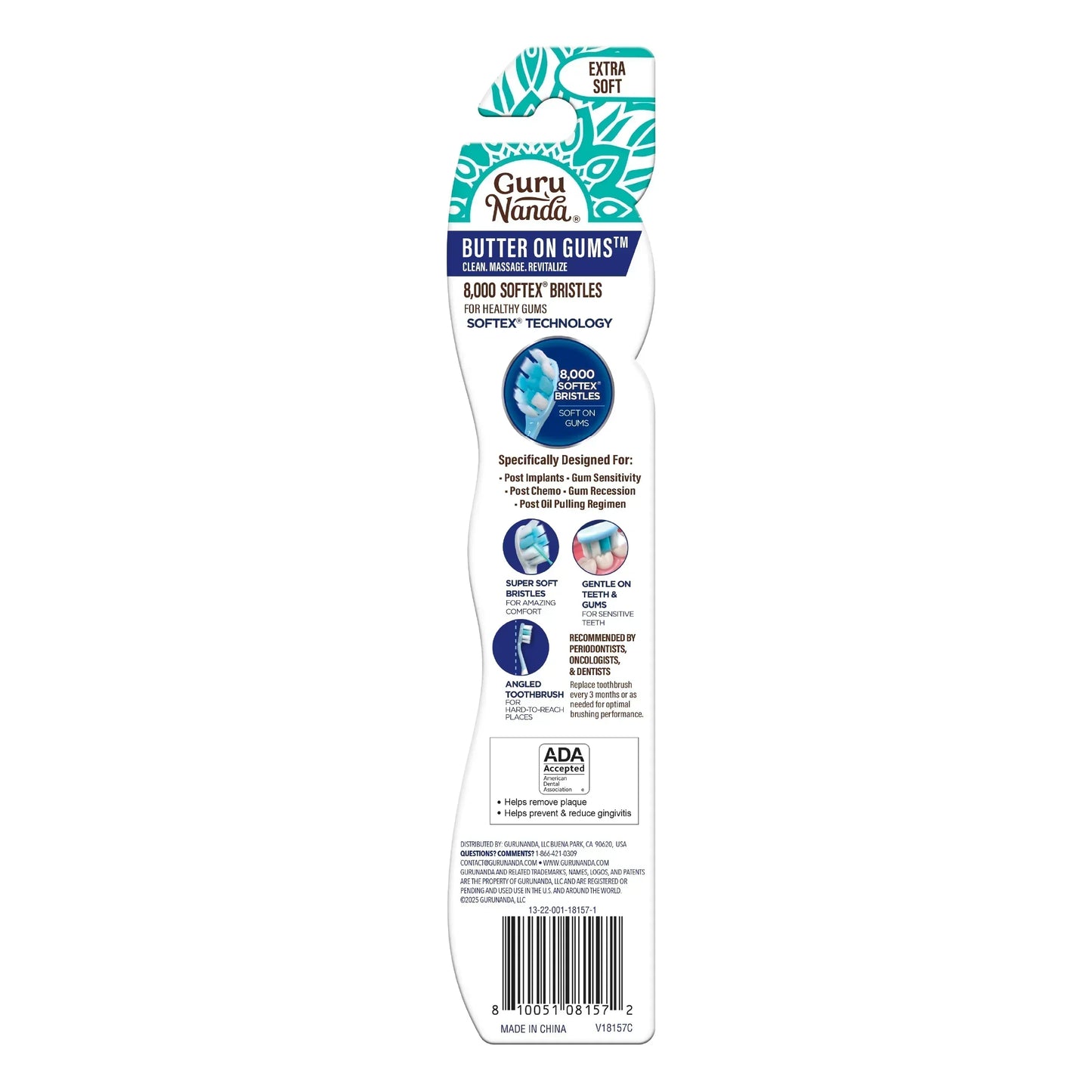 Single toothbrush retail pack, white with teal accents and bristle head window