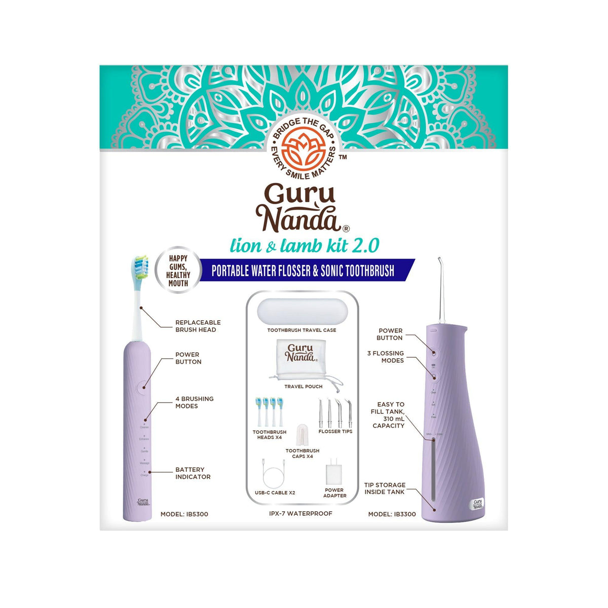 Lion & Lamb 2.0 portable water flosser and sonic toothbrush kit box in lavender