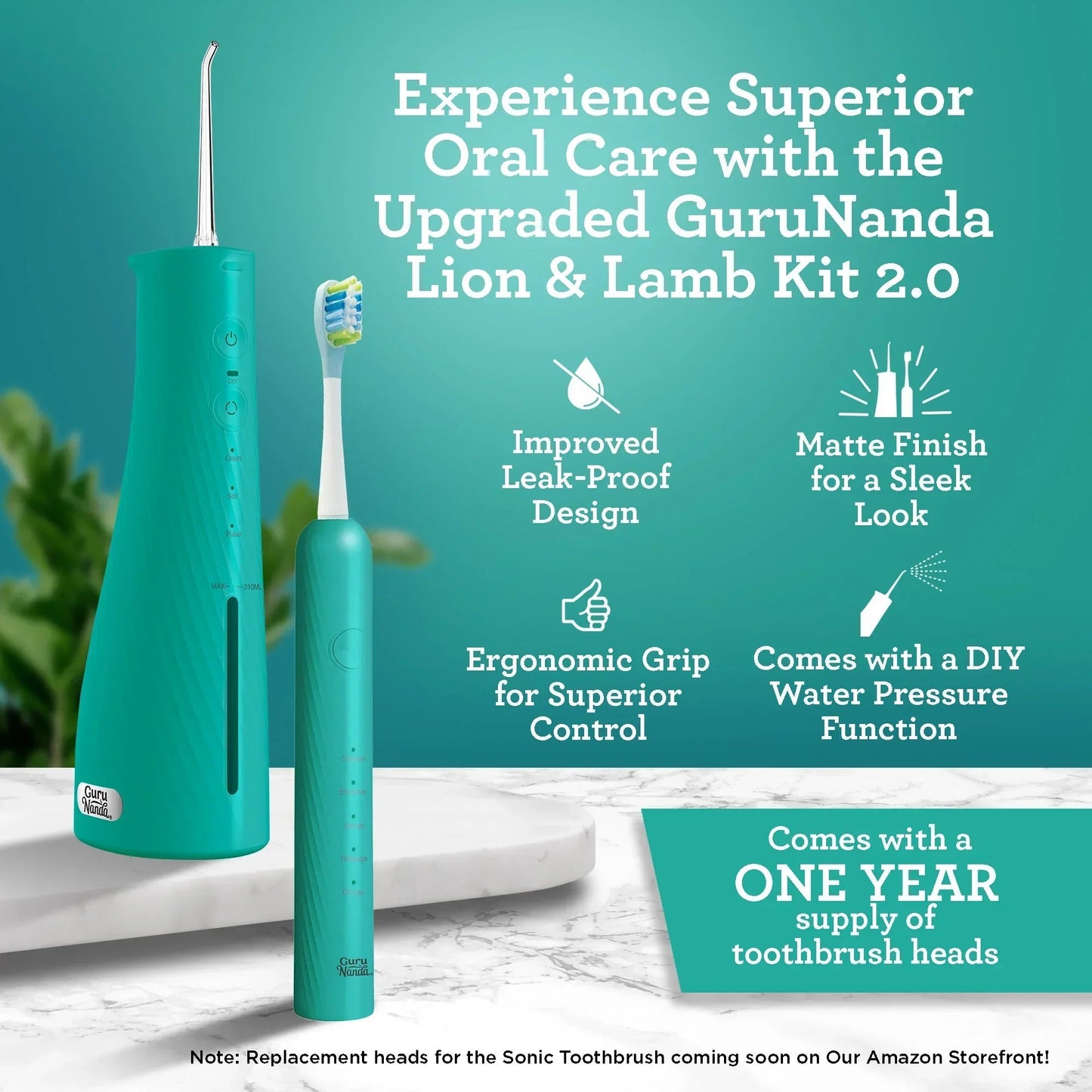 Teal sonic toothbrush and water flosser base with ergonomic grip and matte finish