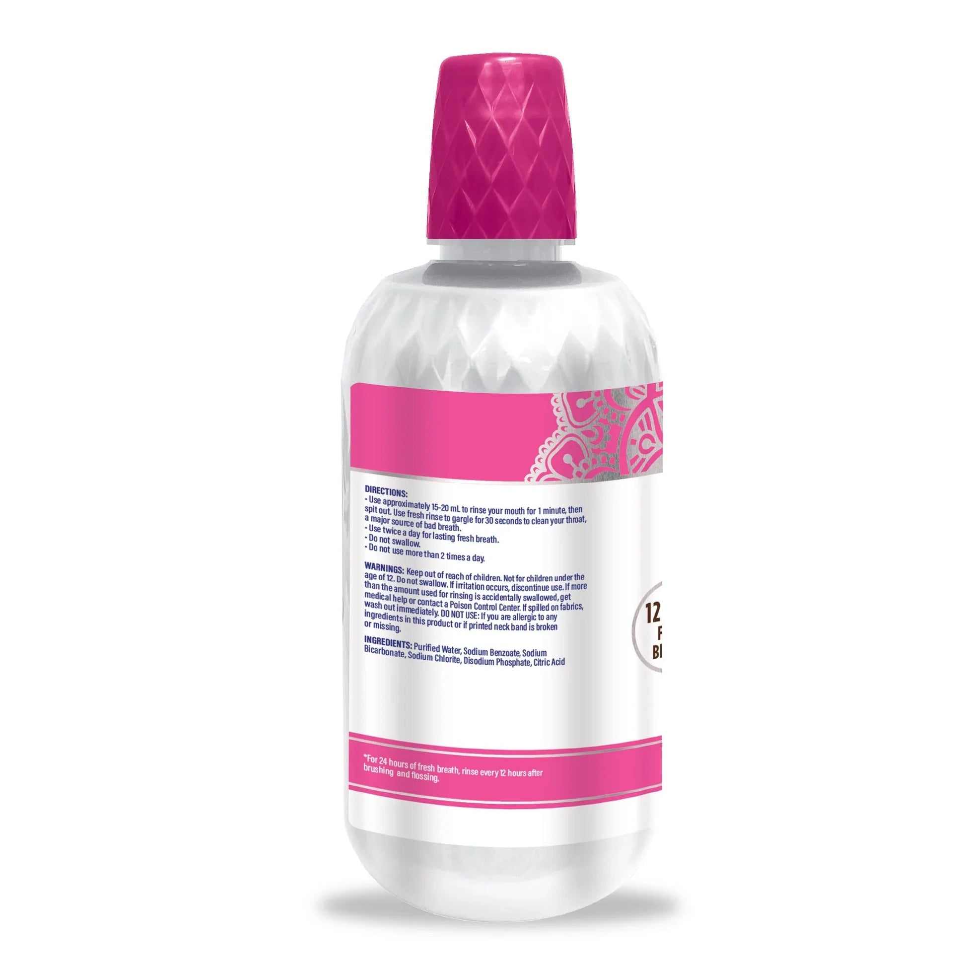 Guru Nanda oral rinse bottle back view with ingredient and use information, 1L