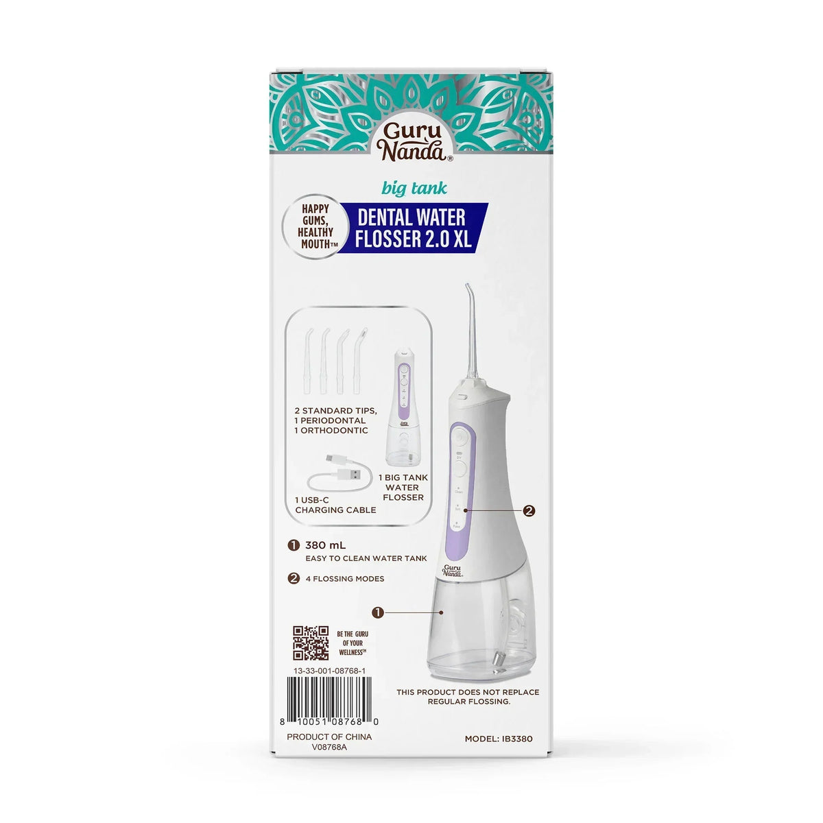 Deep Clean 2.0 XL dental water flosser box with big tank and tip icons