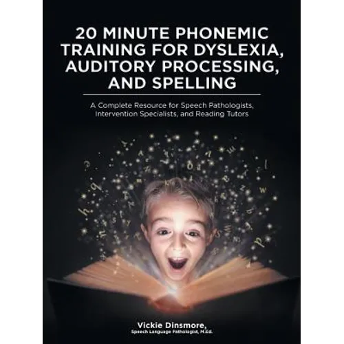 Paperback book cover with title text and photo of child reading, with word-like sparkles