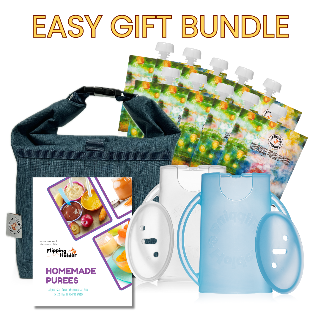 Gift-ready bundle set: dark teal thermal tote with blue-and-white pouch holders and pouch packs