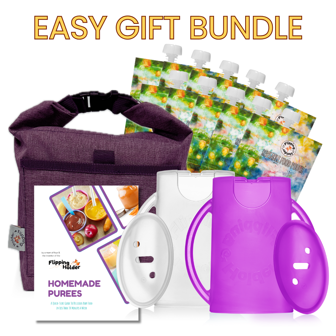 Gift-ready bundle set: purple thermal tote with purple-and-white pouch holders and colorful pouch packs