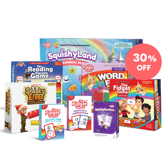 Educational learning game box set with multiple colorful game packages