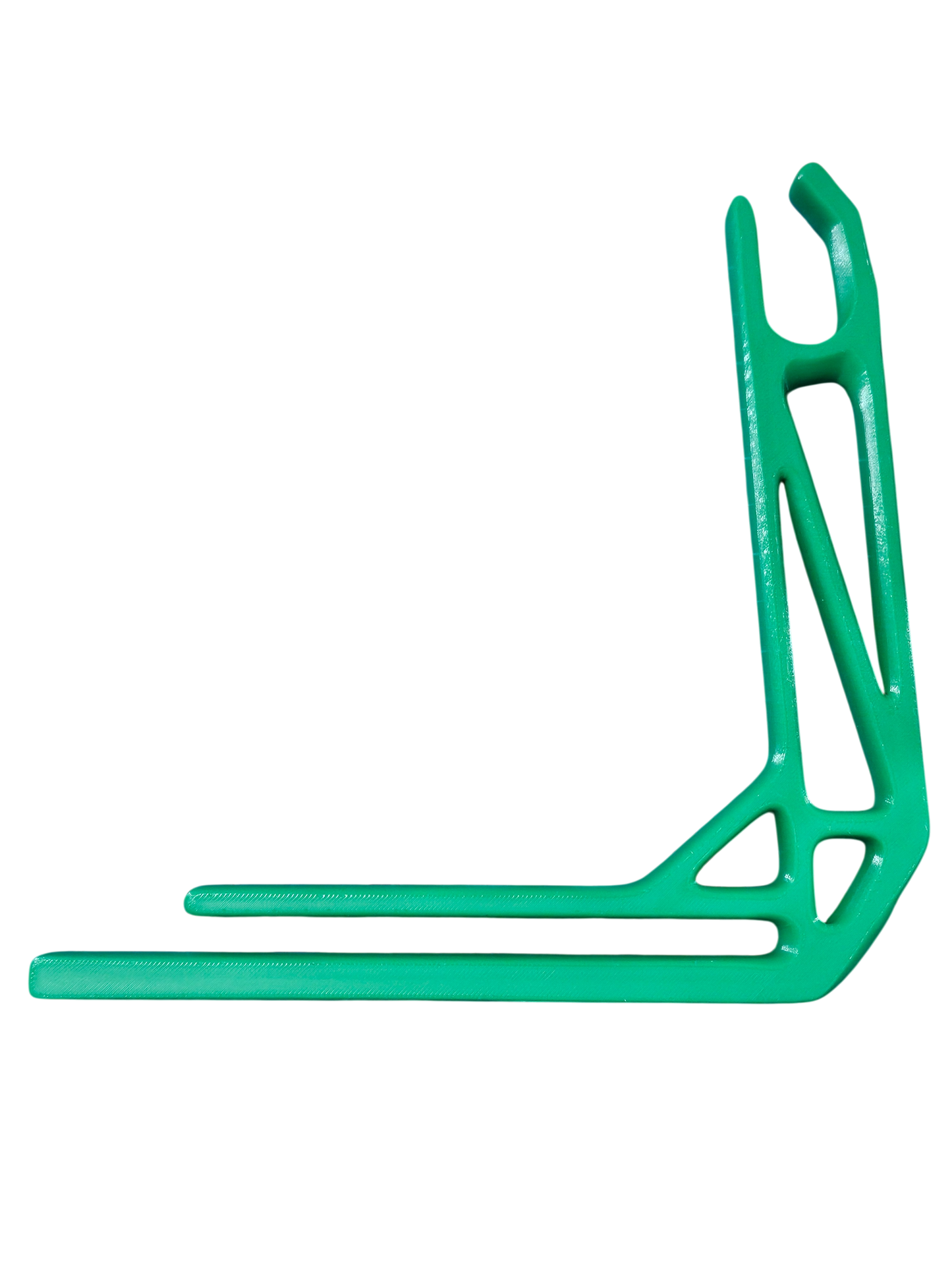 Green wheelchair grocery bag hook with U-shaped holder and flat base