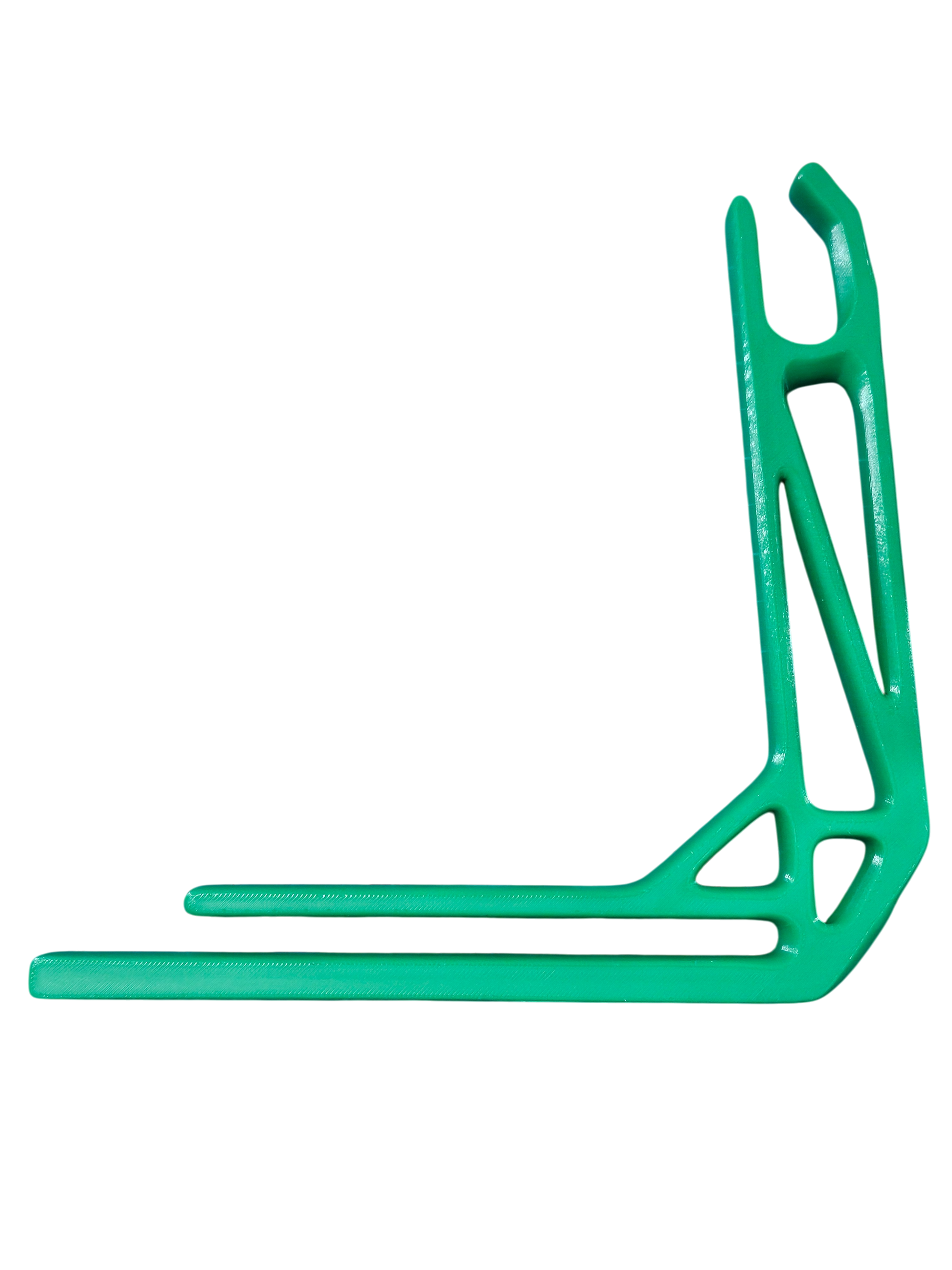 Green wheelchair grocery bag hook with U-shaped holder and flat base