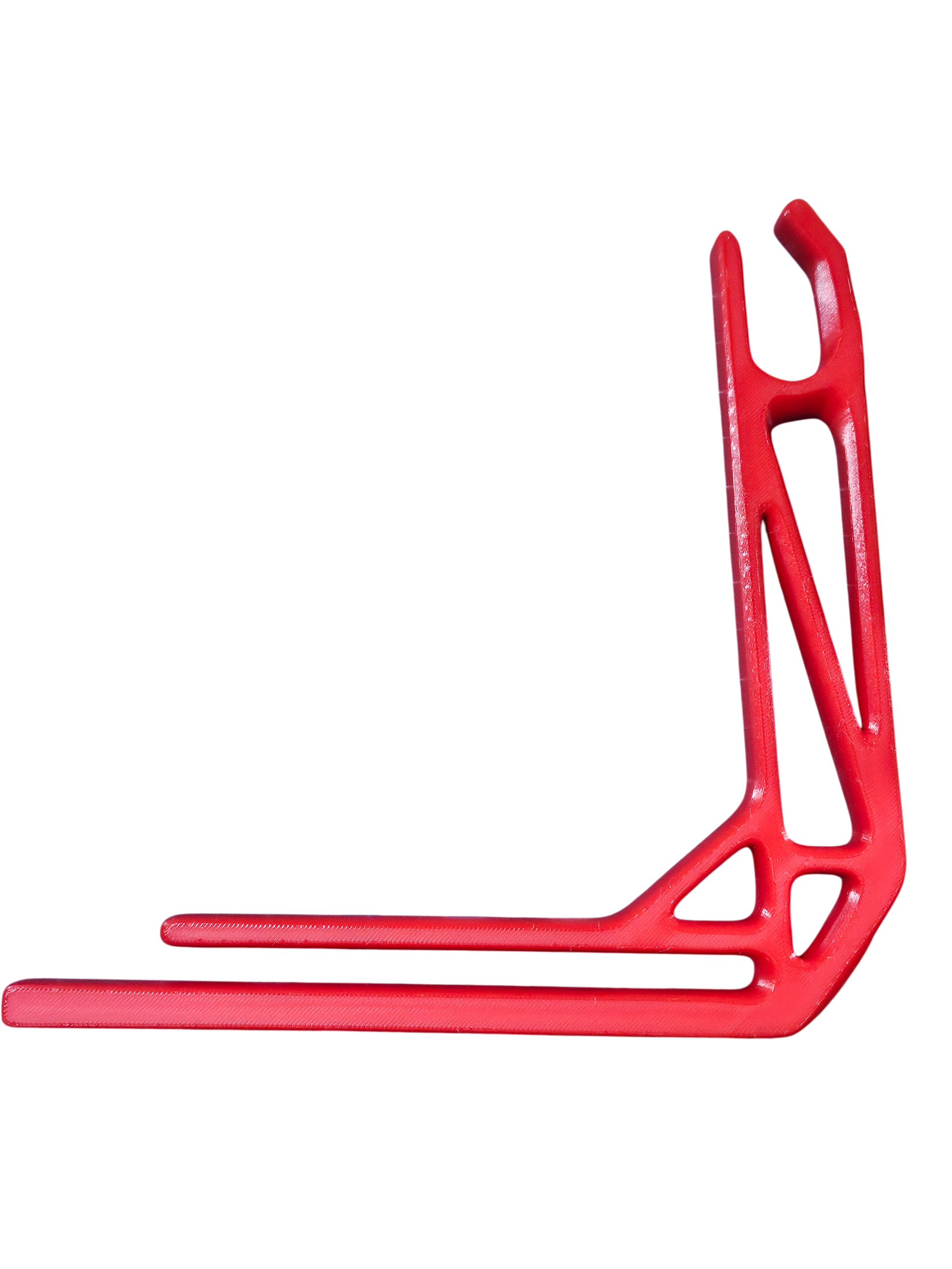 Red wheelchair grocery bag hook frame with U-shaped holder and base