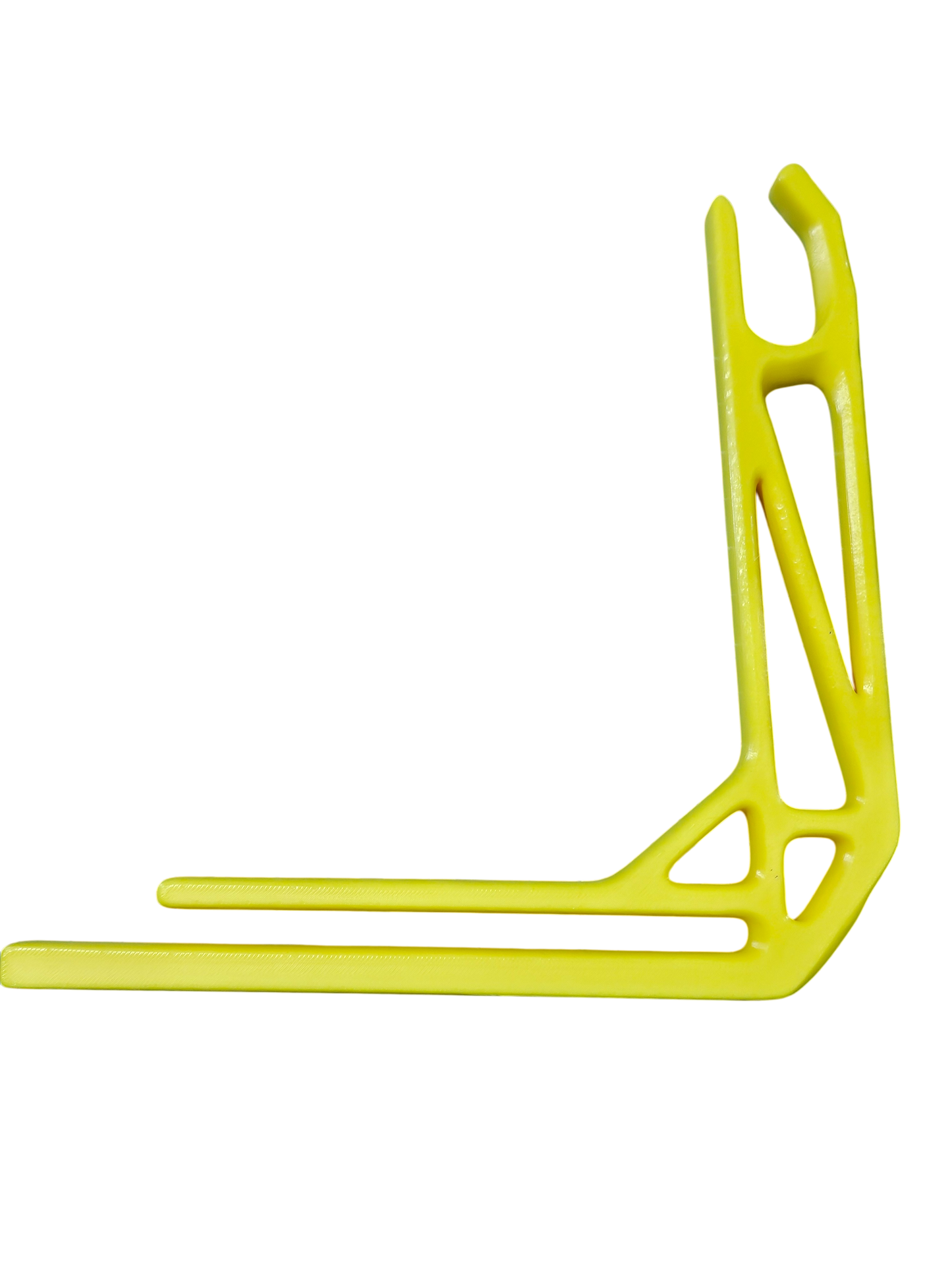 Yellow wheelchair grocery bag hook with U-shaped holder and flat base