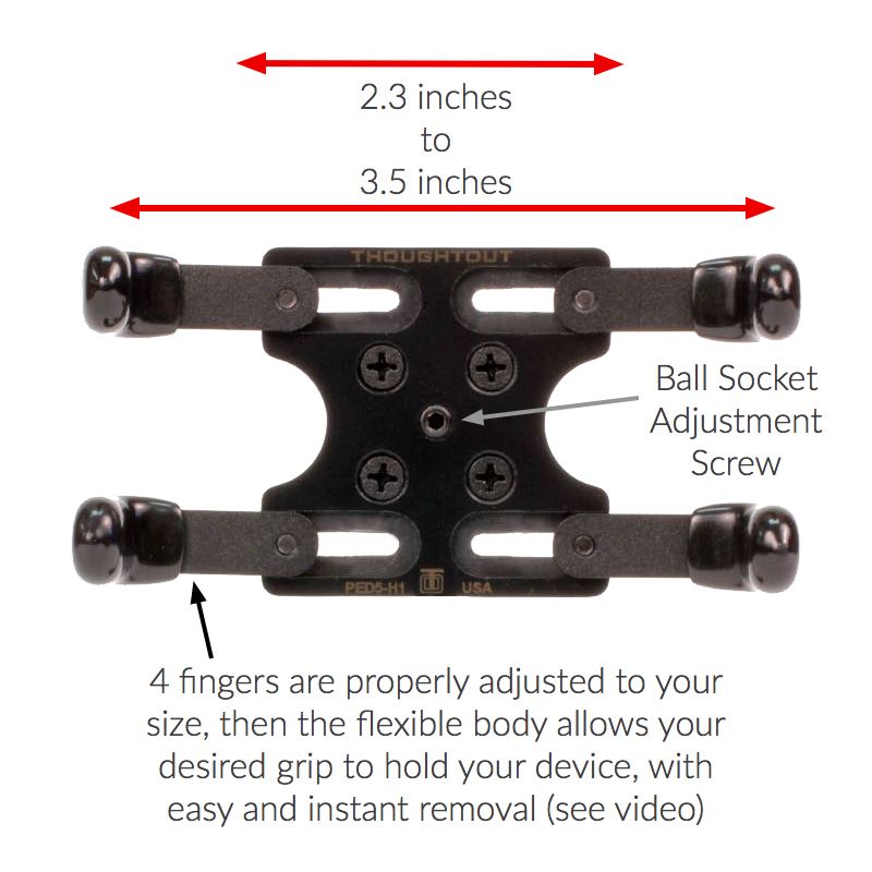 Phone mount ball-socket adjustment plate with grip screws