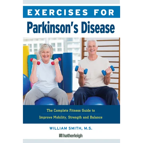 Paperback fitness guide book, cover reads 'Exercises for Parkinson's Disease'