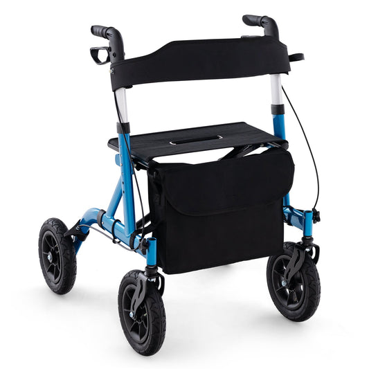 Blue and black rollator walker on a white background