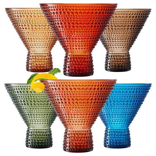 Set of 6 acrylic martini glasses with hobnail texture, red to blue mix colors