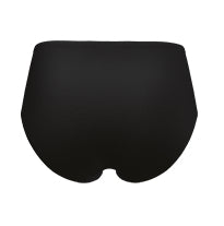 Black high-waist brief with smooth wide waistband and full back coverage.
