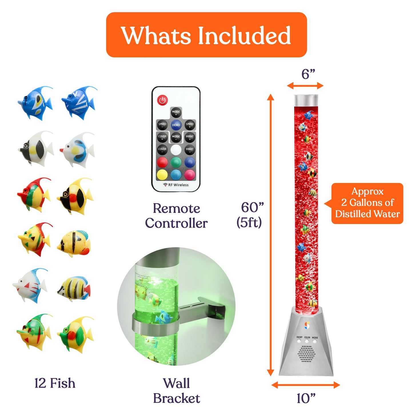Aquarium bubble tube lamp kit with remote controller, wall bracket, and fish tubes