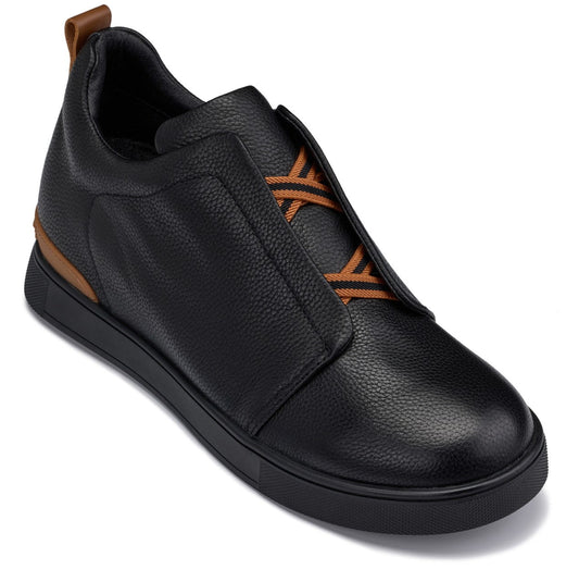 CALTO - J1931  - 2.6 Inches Taller (Black/Black Sole) - Slip-On Snoafers