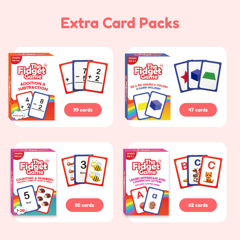 Kindergarten learning bundle extra card packs for addition, shapes, counting, and letters