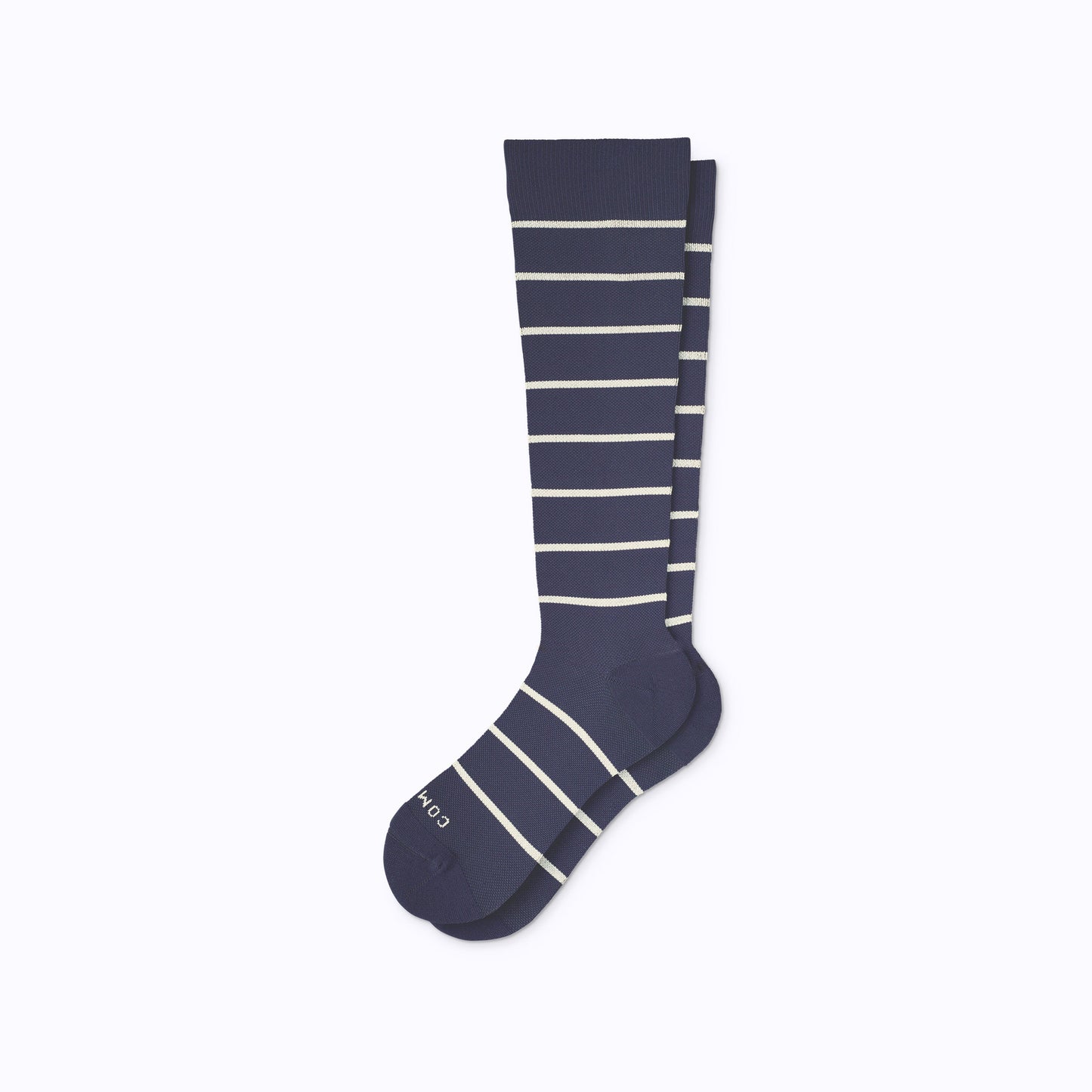 Knee-high compression socks, navy with light sand stripe bands