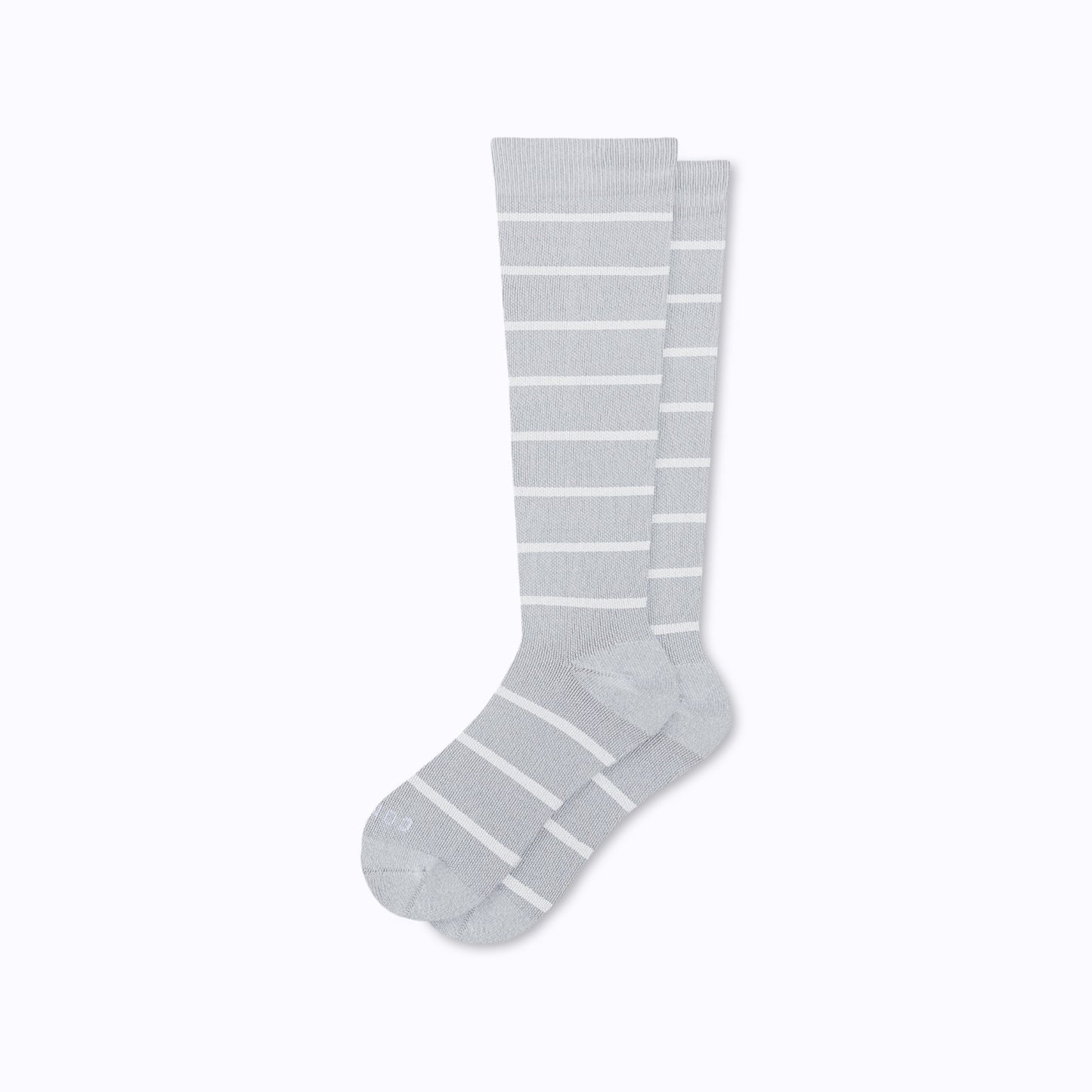 Knee-high compression socks in heather gray with horizontal stripes and cushioned toes