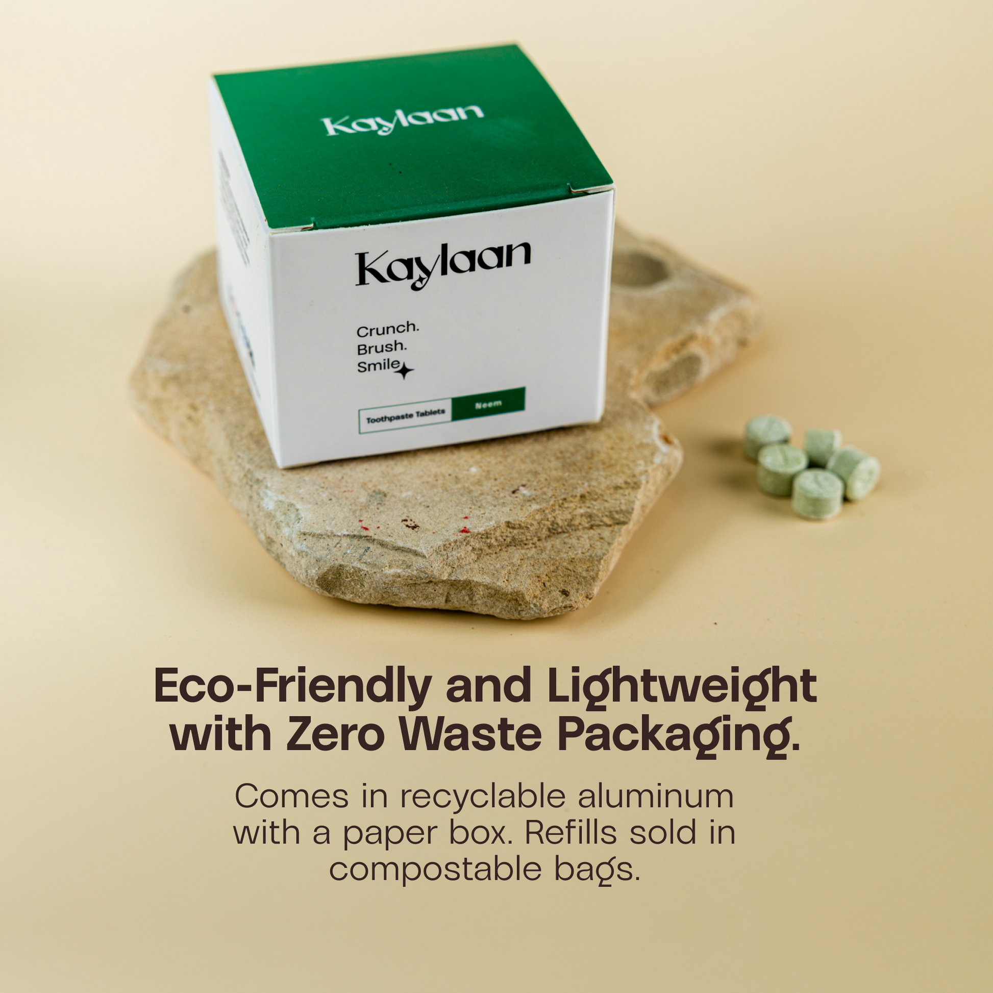 Toothpaste tablets box and jar with silver lids, green Neem label