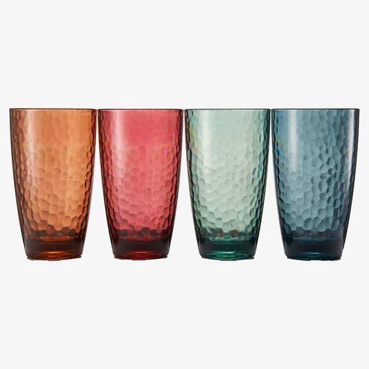 Set of four acrylic highball glasses with copper, rose, mint, and blue finishes