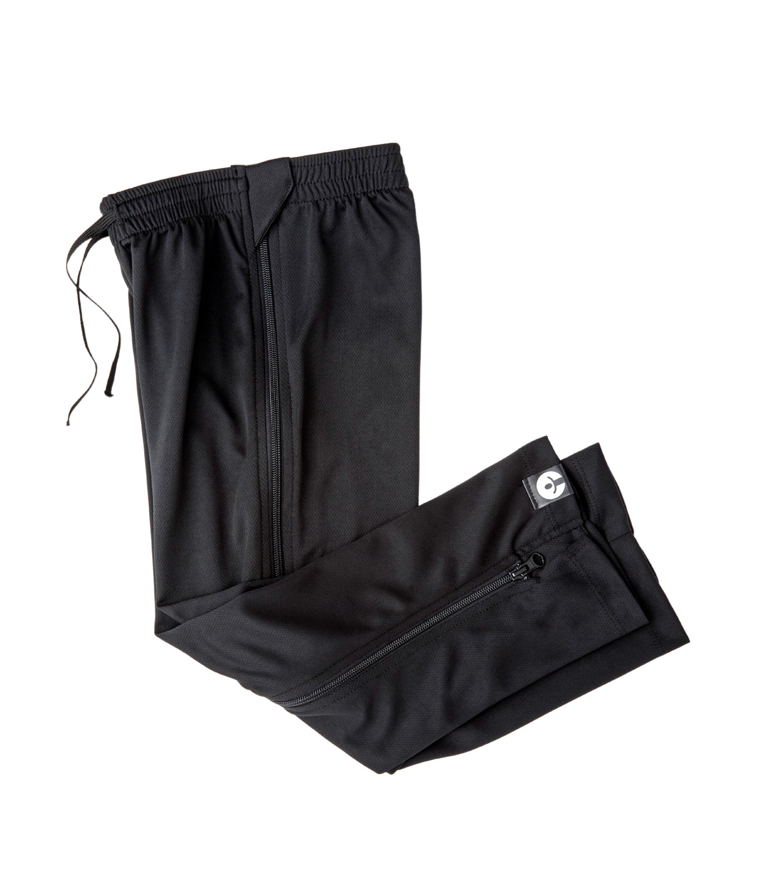 Black pants with zippers on a white background