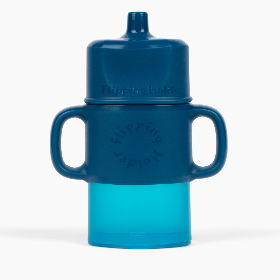 Blue Flipping Holder Travel cup with sip top and two side handles