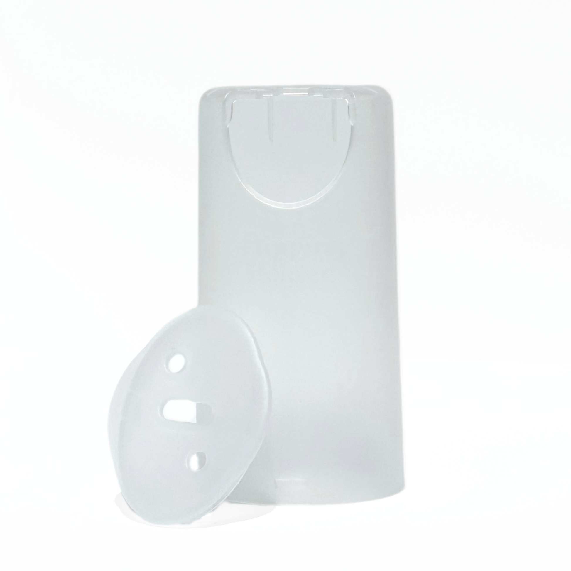Flipping food pouch and juice box holder, white plastic with flip-top lid