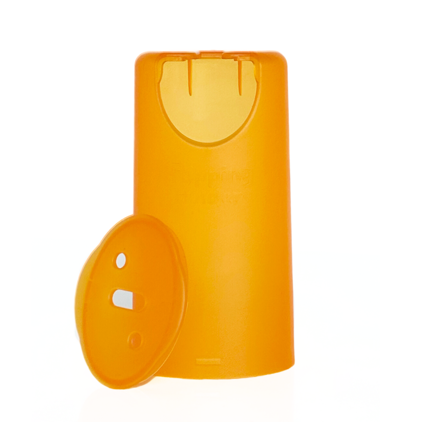 Flipping food pouch and juice box holder, orange plastic with flip-top lid