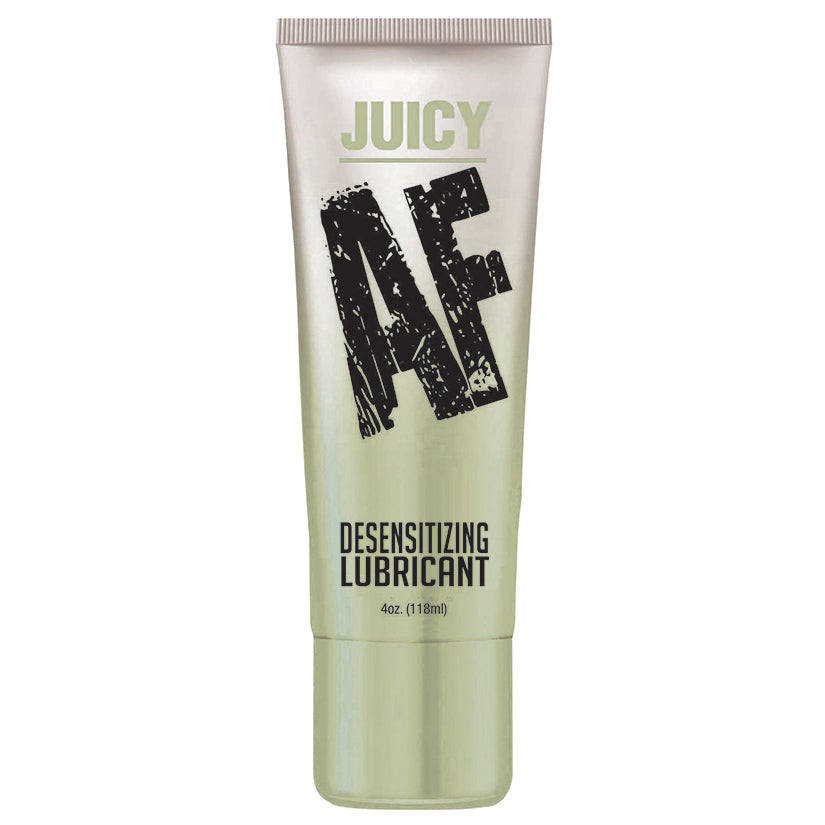 Desensitizing lubricant gel in 4 oz squeeze tube, pale yellow, branded Juicy.