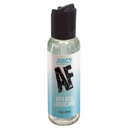 Water-based lubricant bottle with black cap, Juicy AF Lube, 2 oz
