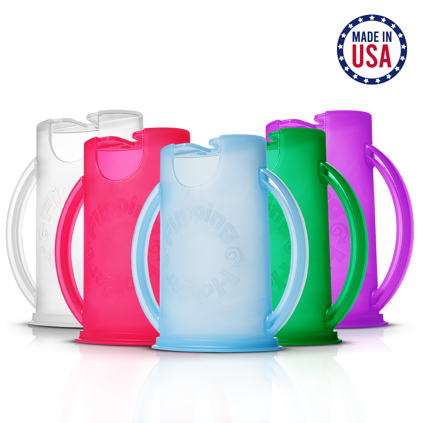 Set of flipping snack pouch holders with lids in mixed colors