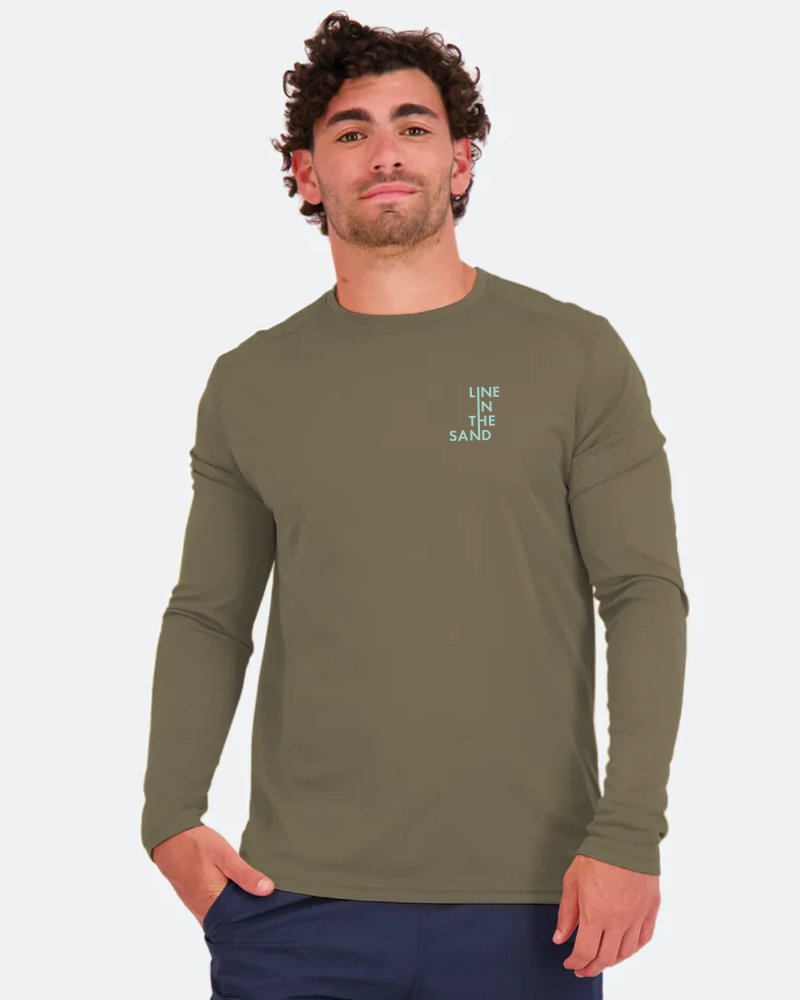 Men's Seize the Ray olive long-sleeve rashguard with small chest logo