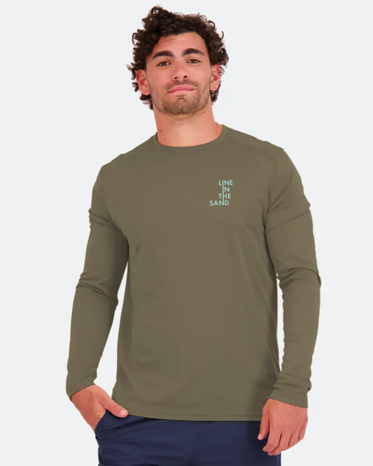 Men's Seize the Ray olive long-sleeve rashguard with small chest logo