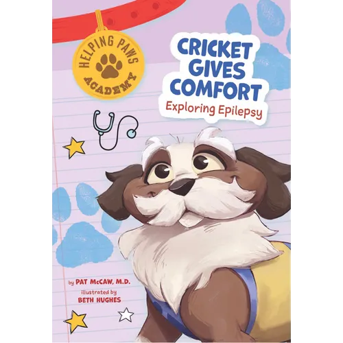 Paperback book cover with cartoon dog and title 'Cricket Gives Comfort'.