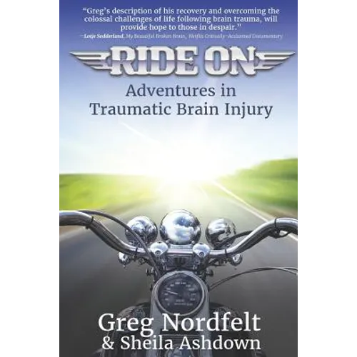 Paperback book cover with motorcycle handlebars; 'Adventures in Traumatic Brain Injury' Nordfeldt.
