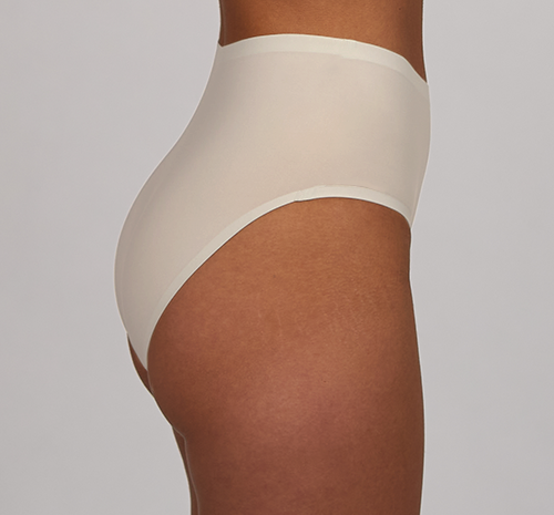 Light nude high-waist brief with wide waistband and smooth front.
