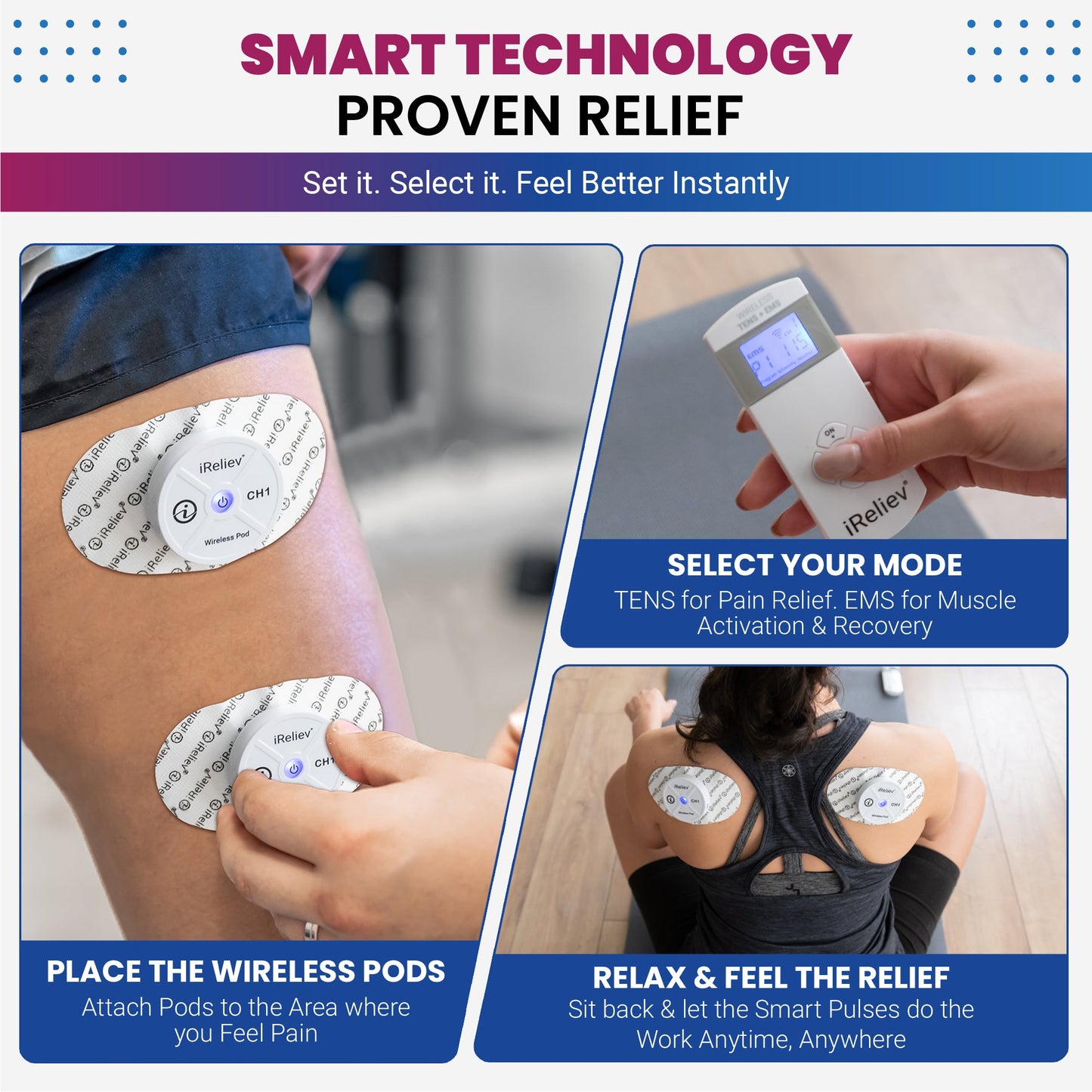 Therapeutic wearable system with wireless pods and controller for placing on arm and back