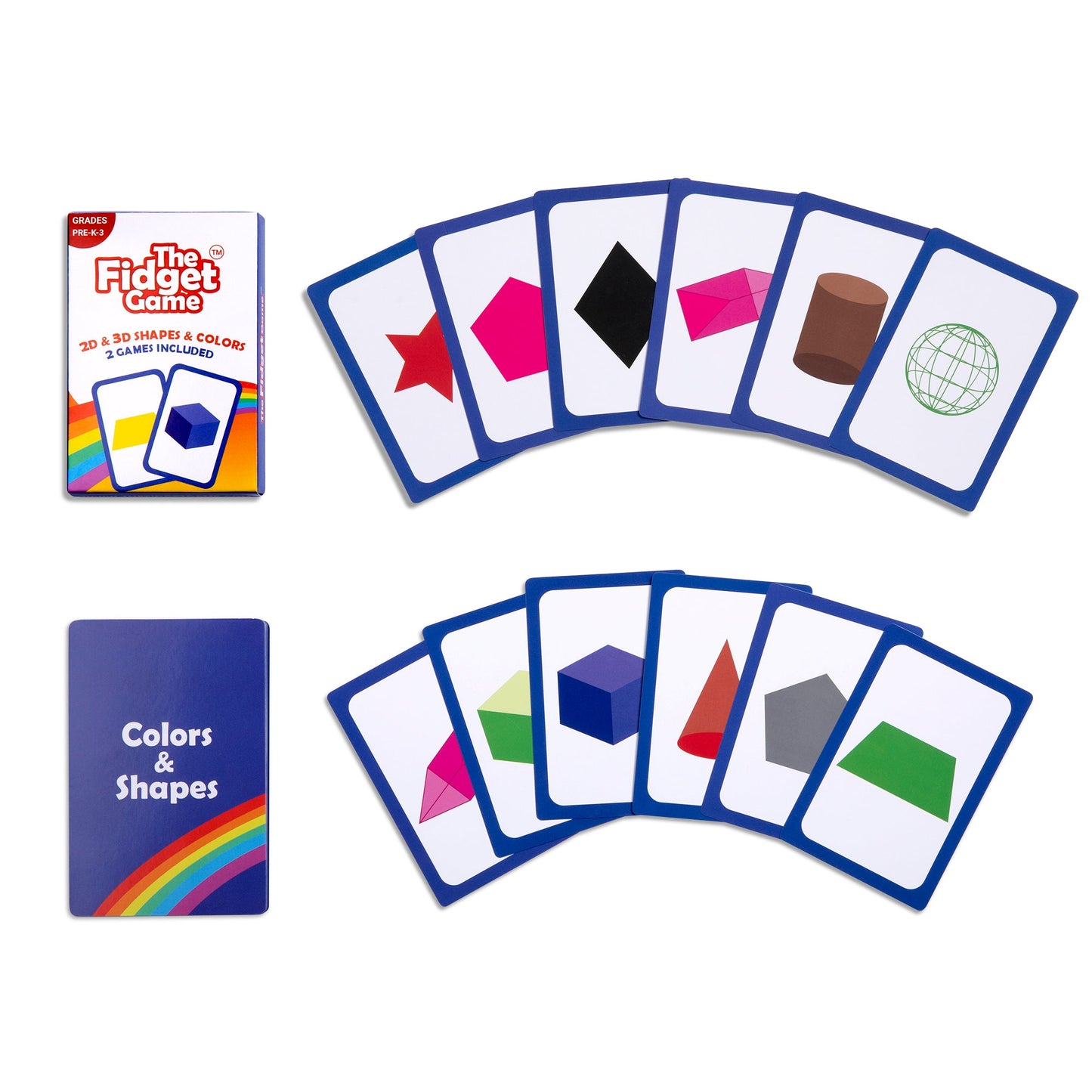 2D & 3D shapes and colors card pack with colorful illustrated shape cards