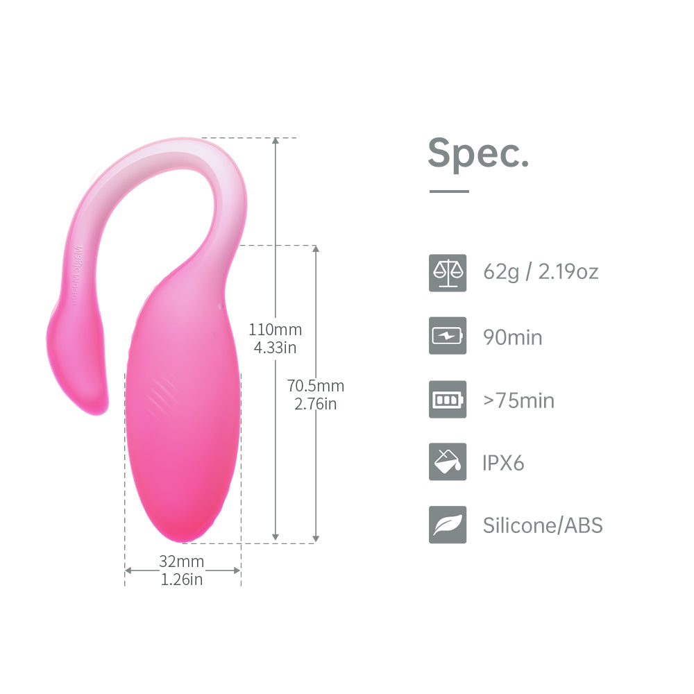 Pink flamingo-shaped personal massager spec diagram and size dimensions